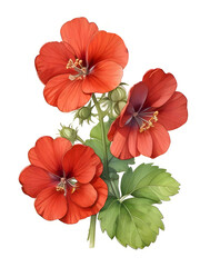 Geranium Watercolor Flower Plant Nature Art 