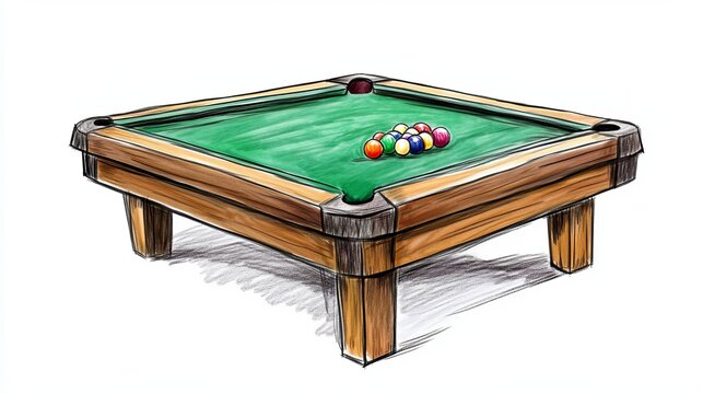 recommend clip art: A clipart picture of a billiard table. The background is white in color. A crayon drawing represents the style or artwork.