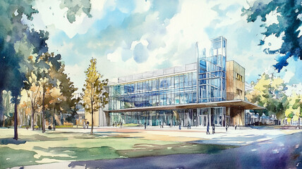 watercolor of  science museum