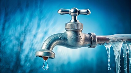 Icicle encased faucet representing frozen household plumbing