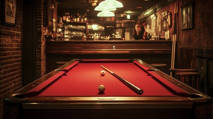 Fototapeta premium a pool or billiards table in a pool hall or bar with interesting lighting