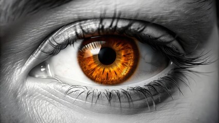 Fototapeta premium Beautiful brown eye wide open , eye, brown, beautiful, close-up, detail, eyelashes, iris, pupil, vision, sight, focus, macro