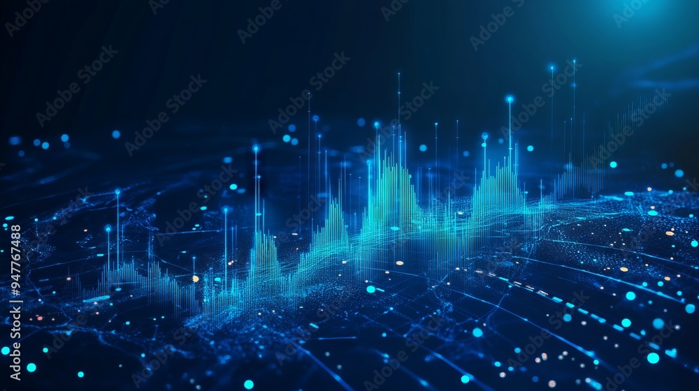 Poster abstract stock market candlesticks and world map on technology blue background. low poly wireframe d