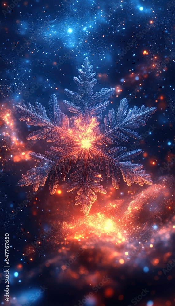 Aufkleber a single snowflake glows against a background of bokeh. this image is perfect for a winter wonderlan