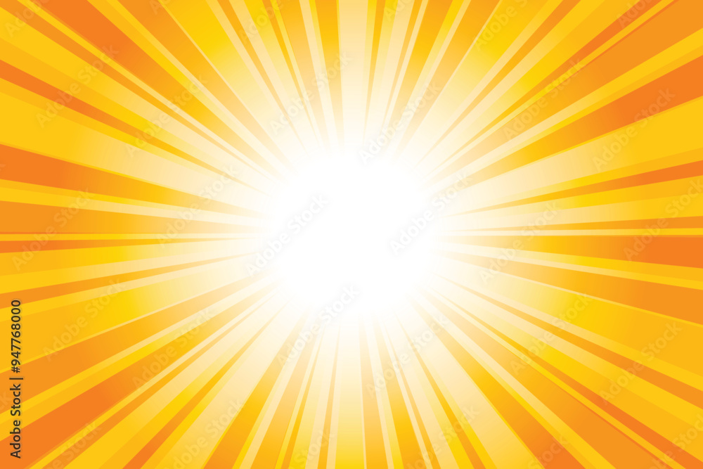 Poster abstract bright yellow pramge sun rays background. yellow sunburst background with glowing light ray