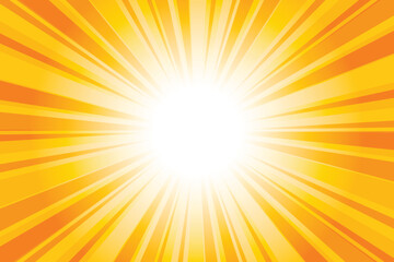 Obraz premium Abstract bright yellow pramge sun rays background. Yellow sunburst background with glowing light rays. Bright rays background for summer themes, energy concepts and vibrant designs.