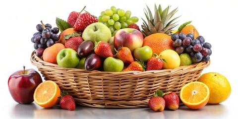 Fruit basket filled with a variety of fresh fruits , healthy, colorful, abundance, organic, market, harvest