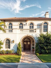 Obraz premium white villa on the side of the road in the Mediterranean style