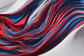 An artistic rendering featuring a 3d depiction of layered cloth in abstract form, with a striking interplay of red and blue hues creating a visual depth and sense of movement