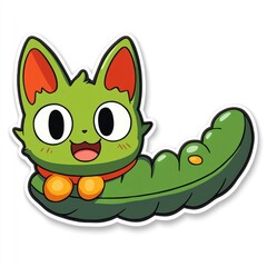 Fototapeta premium Cute Green Cat Caterpillar Cartoon Character Illustration