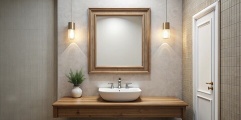Square frame interior of powder room with sink and mirror, powder room, interior design, bathroom, sink
