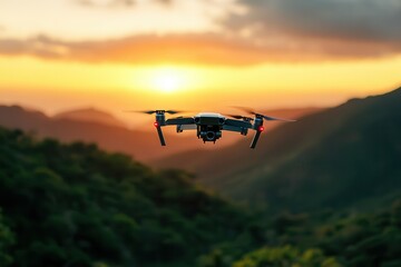 Fototapeta premium An AI-powered drone mapping a remote area in real-time, symbolizing exploration and discovery through technology