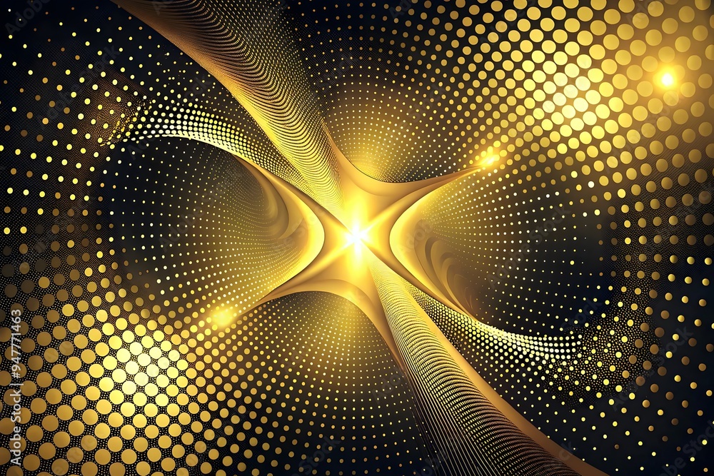 Poster dynamic golden waves engaging bright circular patterns