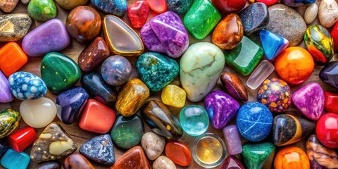 Vibrant collection of colorful stones in various shapes and sizes, colorful, stones, vibrant, collection, shapes, sizes