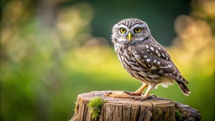 Owl perched on a tree stump , wildlife, bird, nature, forest, animal, tree trunk, feathers, eyes, perched, majestic