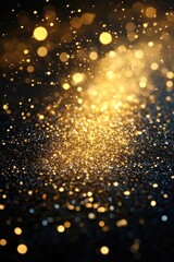 Sparkling golden bokeh lights on a black background. Perfect for adding a touch of magic to your designs.