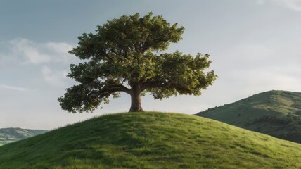Obraz premium Isolated tree on grass hill, white or transparent background PNG