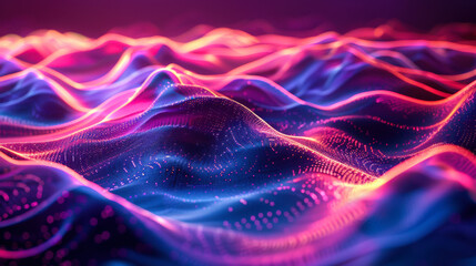 A colorful, abstract image of a wave with a purple and orange hue. The waves are very small and the colors are very bright