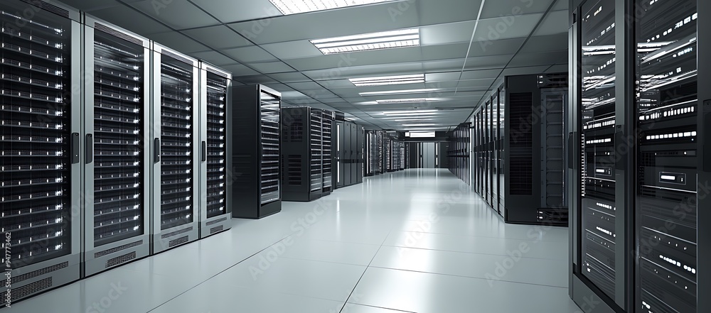 Poster rows of servers in a modern data center