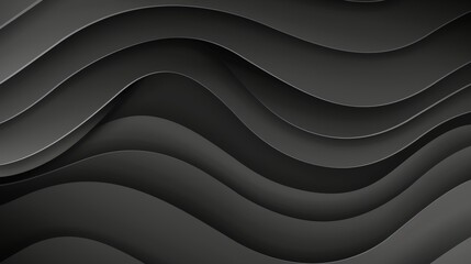 Abstract Black Wavy Background, Modern Dark Gray Gradient Stripes Texture, 3D Render Illustration