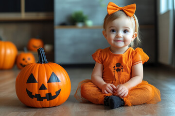 Halloween kids with pumpkins
