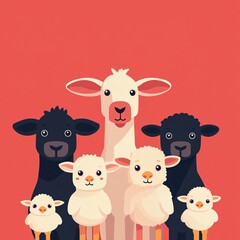 Obraz premium Cute cartoon sheep family with black and white colors.