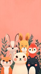 Obraz premium Cute baby animals, a mix of mammals and birds, flat design illustration