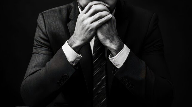 Man adjusting tie in preparation for a significant career change or resignation, a moment of decision