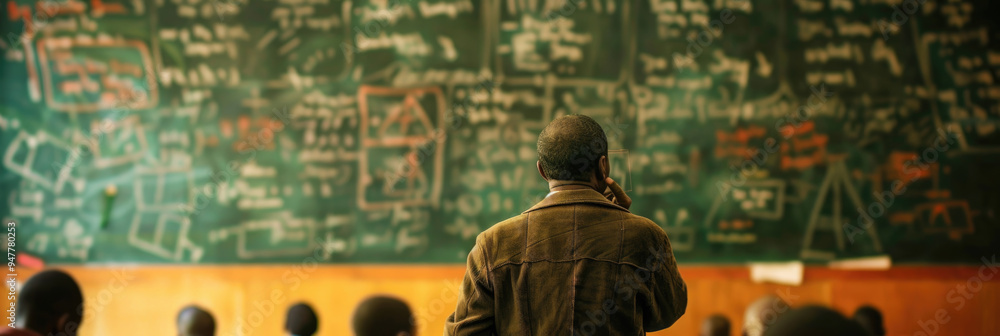 Poster students attentively listen as a teacher explores intricate mathematical concepts at the chalkboard 
