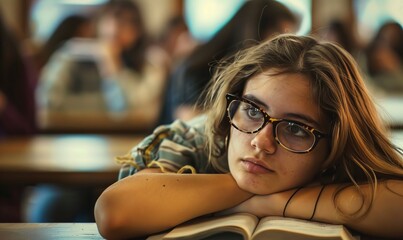 Bored teenage girl in class