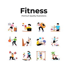 Grab this set of fitness and exercise flat illustrations