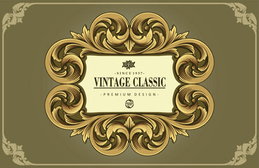 luxury vintage symmetry ornament frame antique baroque style decoration for product design, labels, stickers, merchandise, posters, and for your company or brand