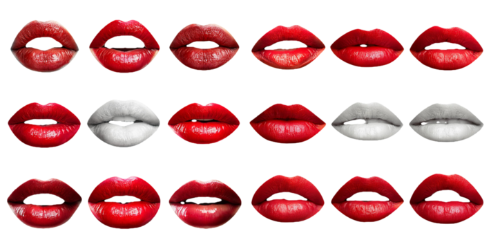 Collection of colorful lip prints in different styles isolated on transparent background - Powered by Adobe