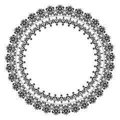 Round Wreath Black circular round ornament floral Abstract pattern Victorian Damask traditional style