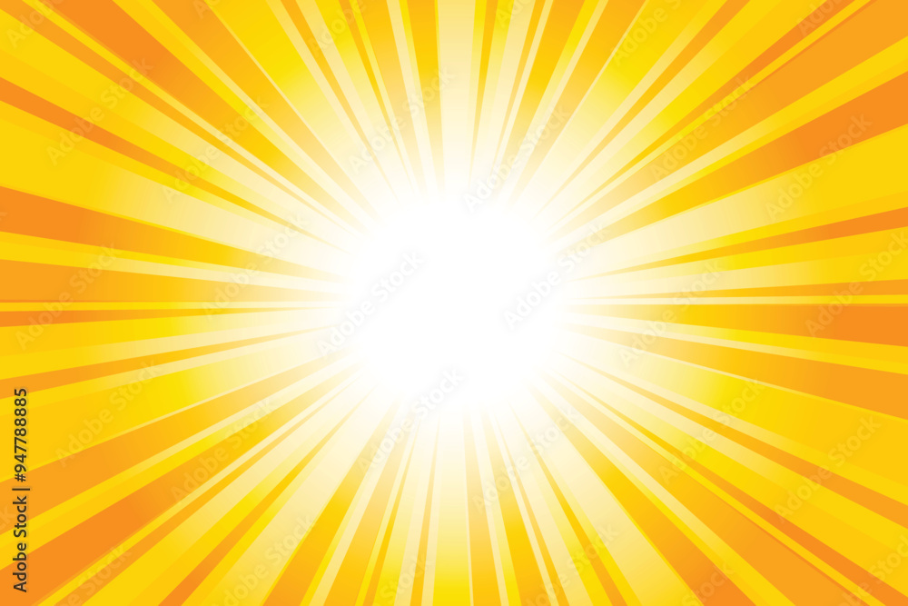 Poster Abstract yellow sun rays background. Honey yellow sunburst background with glowing light rays. Bright rays background for summer themes, energy concepts and vibrant designs.
