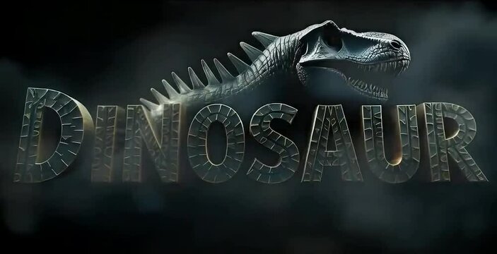 word dinosaur with t rex in the background misty background, typography