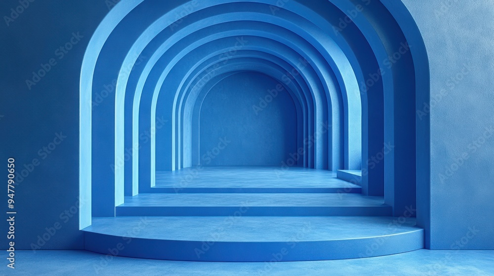 Aufkleber 3d render abstract art deco blue backgroun3d with empty podium minimal showcase for product presenta