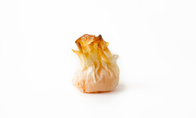 Traditional Portuguese dessert with egg cream - tulhinha on white background