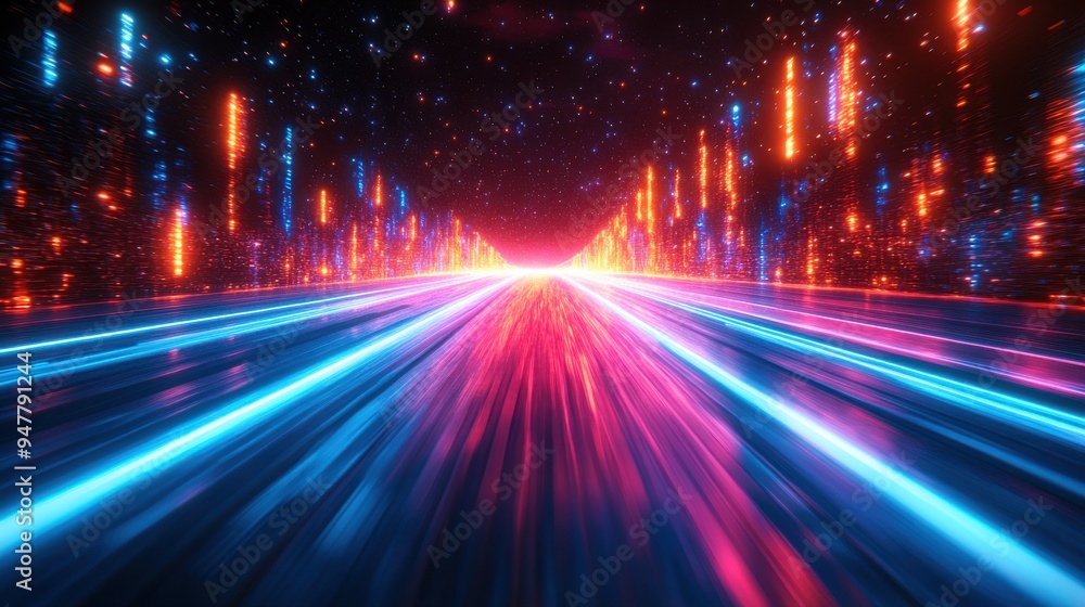 Aufkleber 3d render abstract backgroun3d of glowing neon lines an3d blue illuminate3d clou3d light tracks