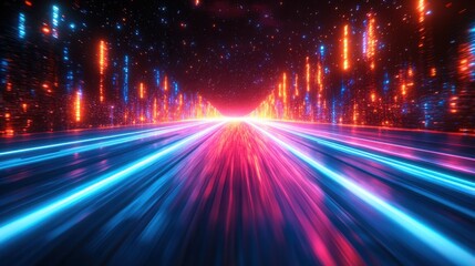 Obraz premium 3d render abstract backgroun3d of glowing neon lines an3d blue illuminate3d clou3d light tracks