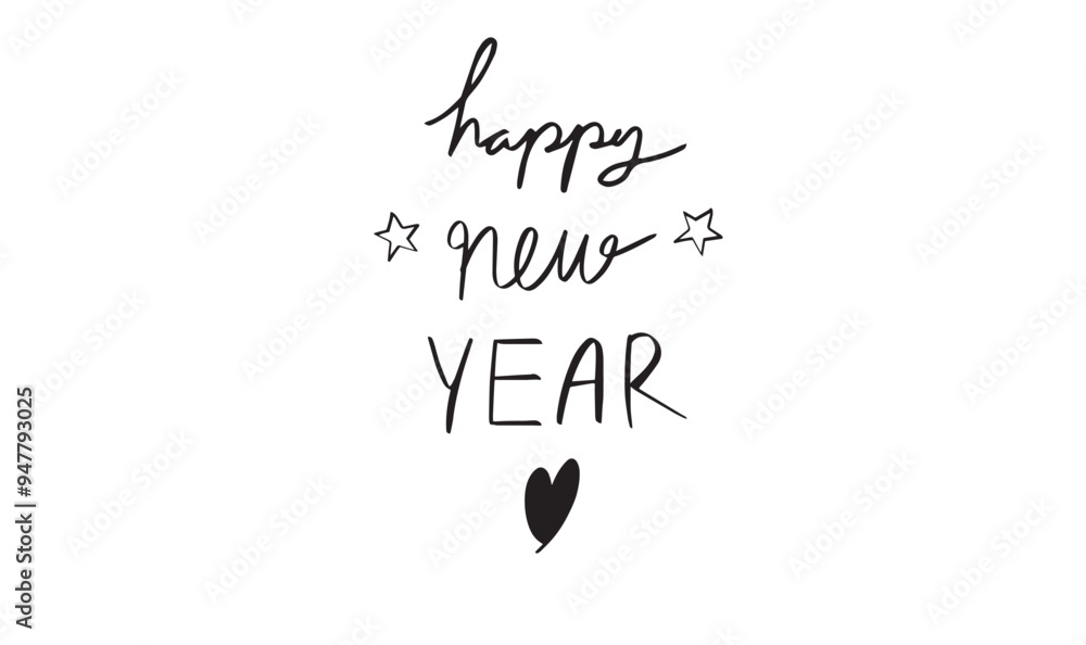 Aufkleber happy new year script calligraphy hand written text font object icon sale product advertisement mark