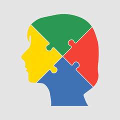 Female head made from puzzle pieces