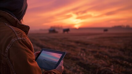 Fototapeta premium Wildlife Surveillance Remote Tablet Access at Dusk