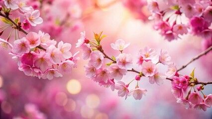 Enchanting cherry blossom scene with pink petals in full bloom, sakura, charm, mesmerizing, harmony, flowers, blooming, spring
