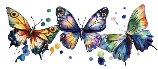 Watercolor illustration of butterfly patterns