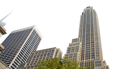 City skyscrapers buildings isolated on white transparent, high angle view, New York United States of America