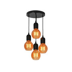 Modern Black Ceiling Light Fixture with Four Vintage Edison Bulbs