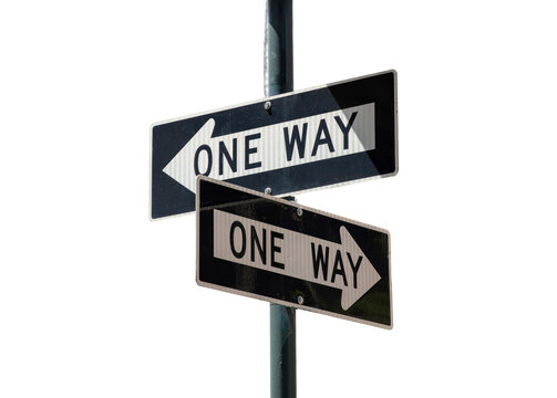Naklejki One way signs on a post isolated on white transparent, New York city USA