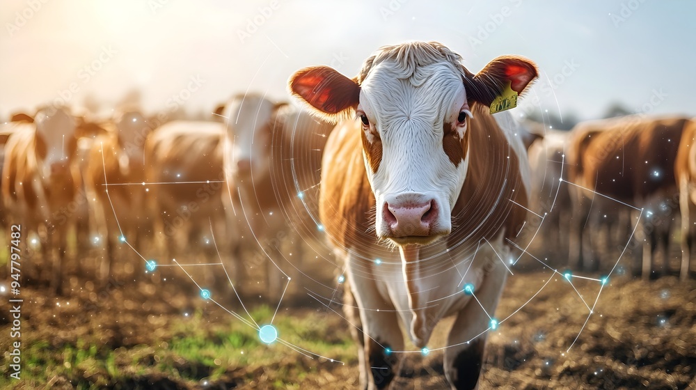 Poster photograph of a modern connected pen equipped with iot sensors to monitor and optimize feed and wate