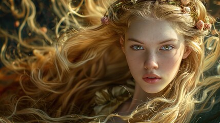 Fototapeta premium Blond Hair with Flowers